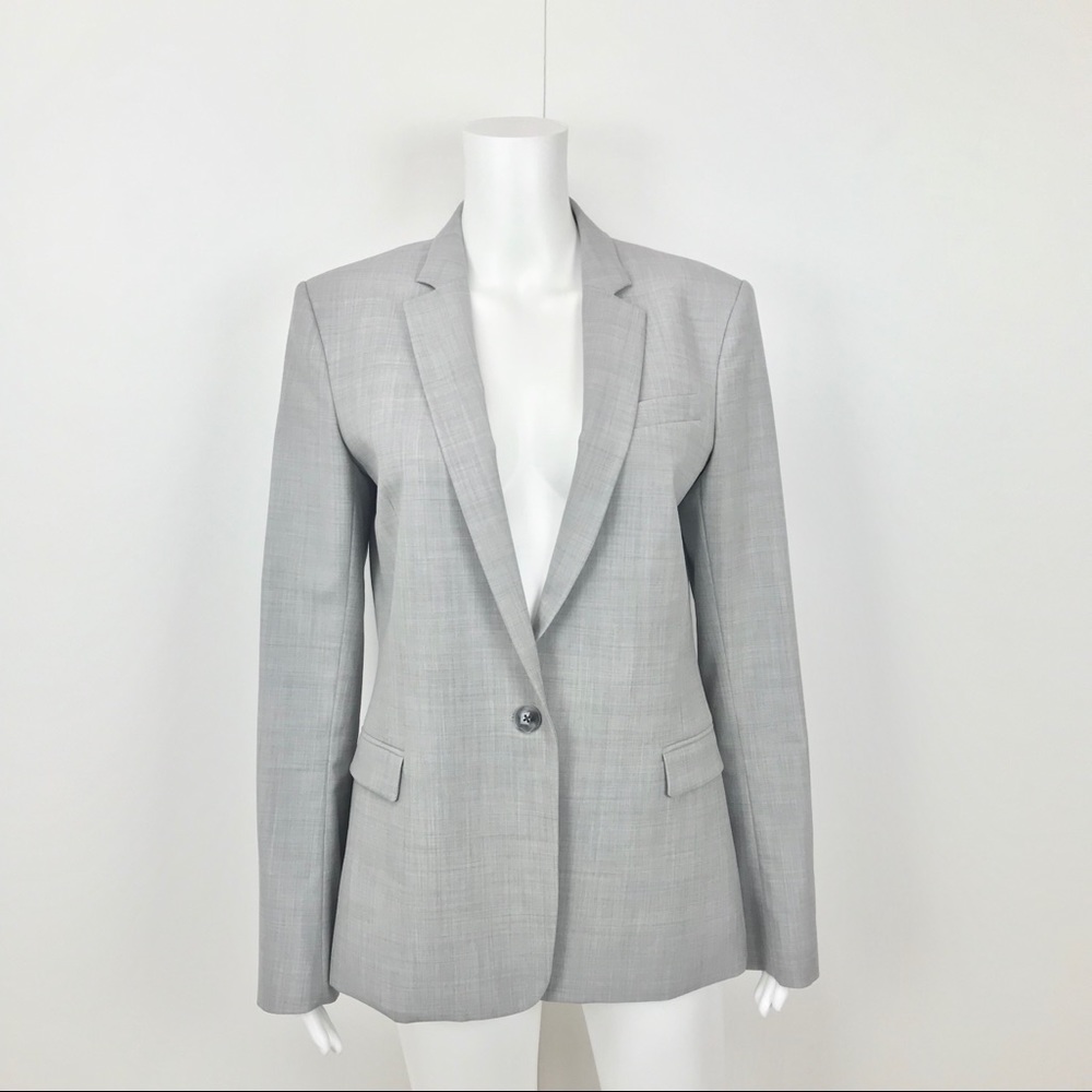 Theory Grey Single Button Dancey Wool Blazer - image 3